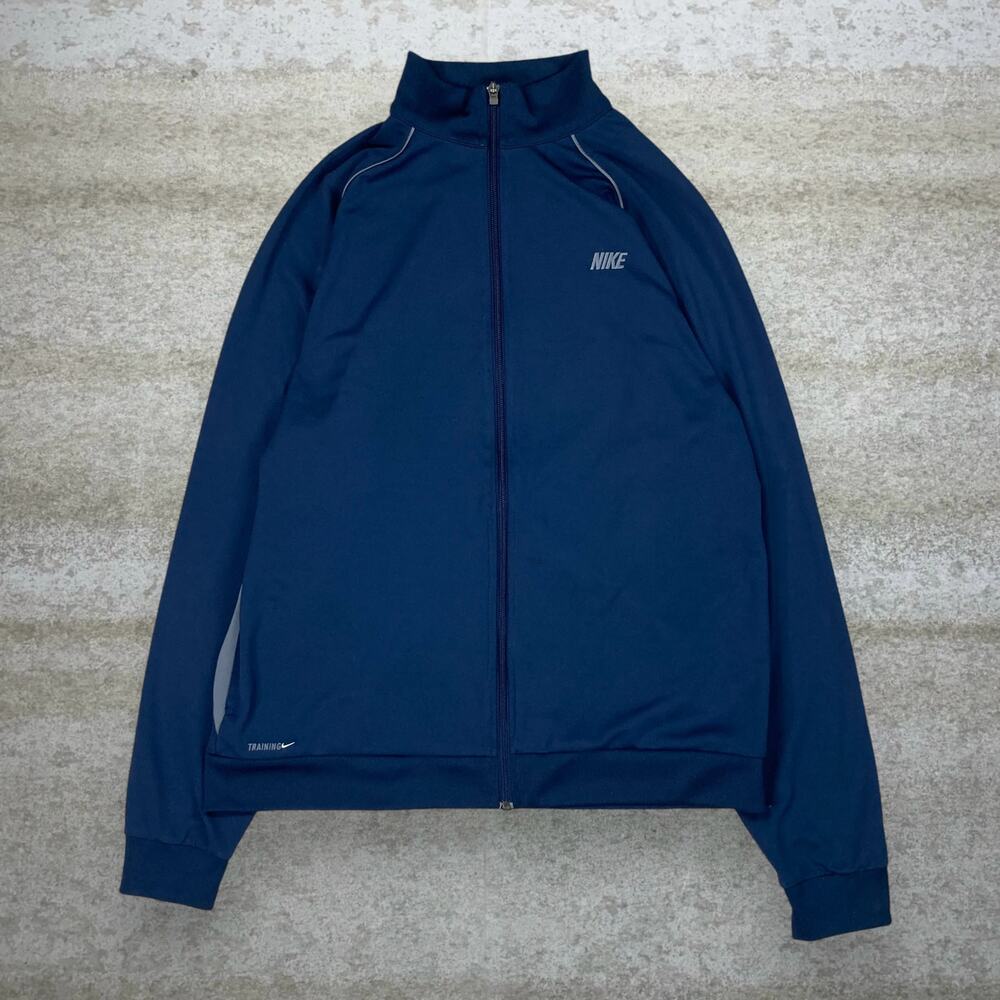 Vintage Y2K Nike Track Jacket Mens L Navy Blue Polyester Embroidered Full Zip